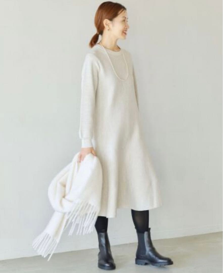 ミラノリブ　フレア　ニット　ワンピース　イエナ　IENA 白
