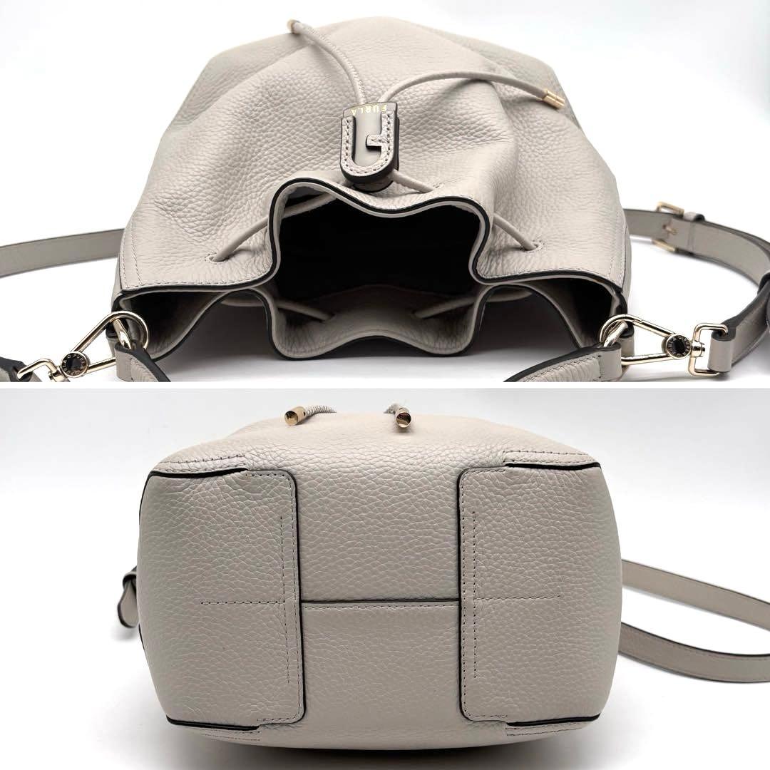 ✨極美品✨フルラ　アテナ　ショルダーバッグ　2WAY　アーチロゴ　巾着　グレー