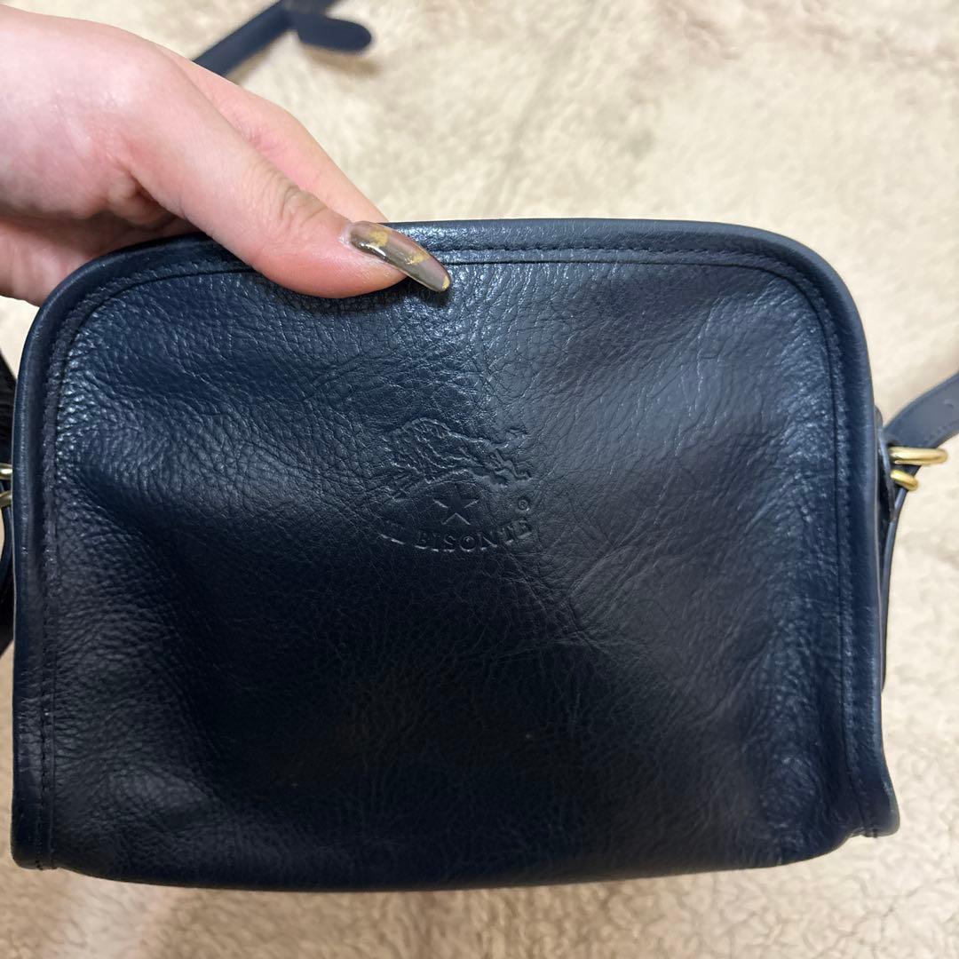 IL BISONTE ネイビー レザー ショルダーバッグ