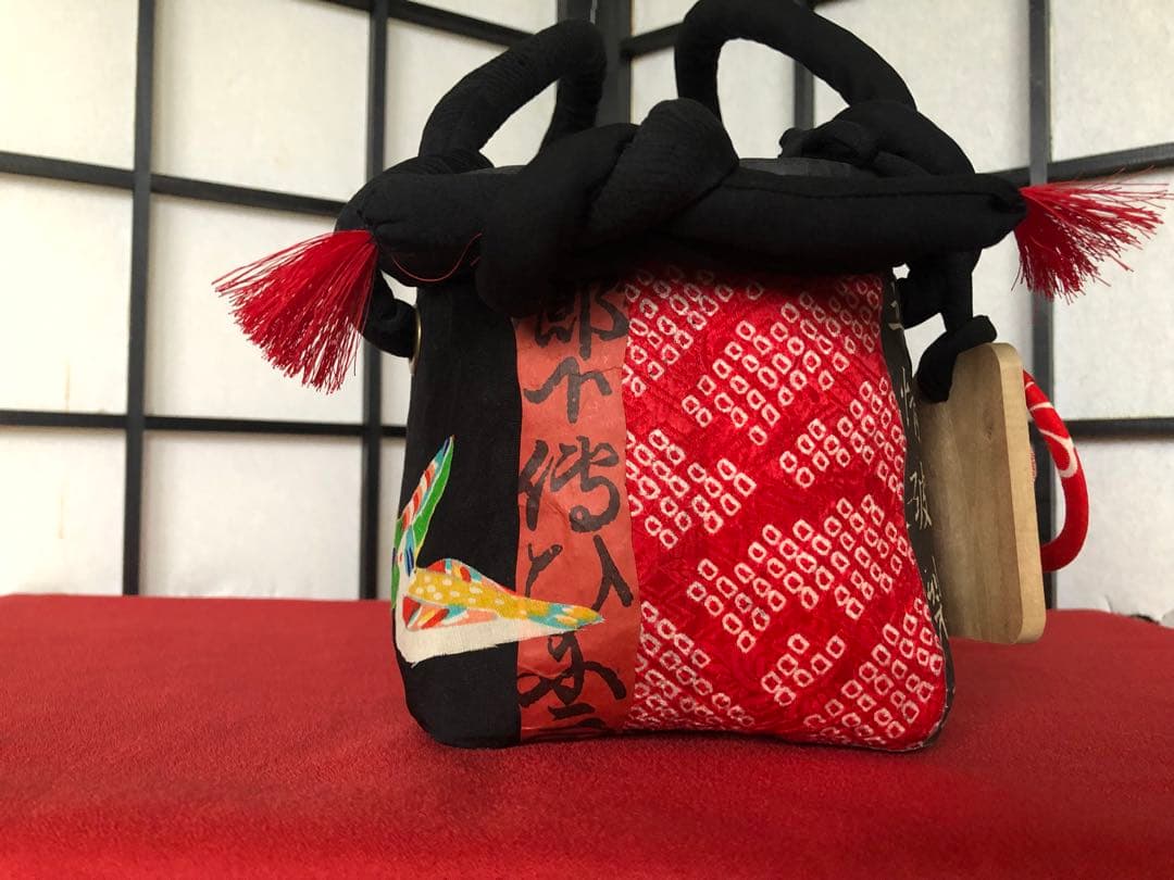 一閑張り　一閑張りバック　 江戸縮緬　古布　犬張子