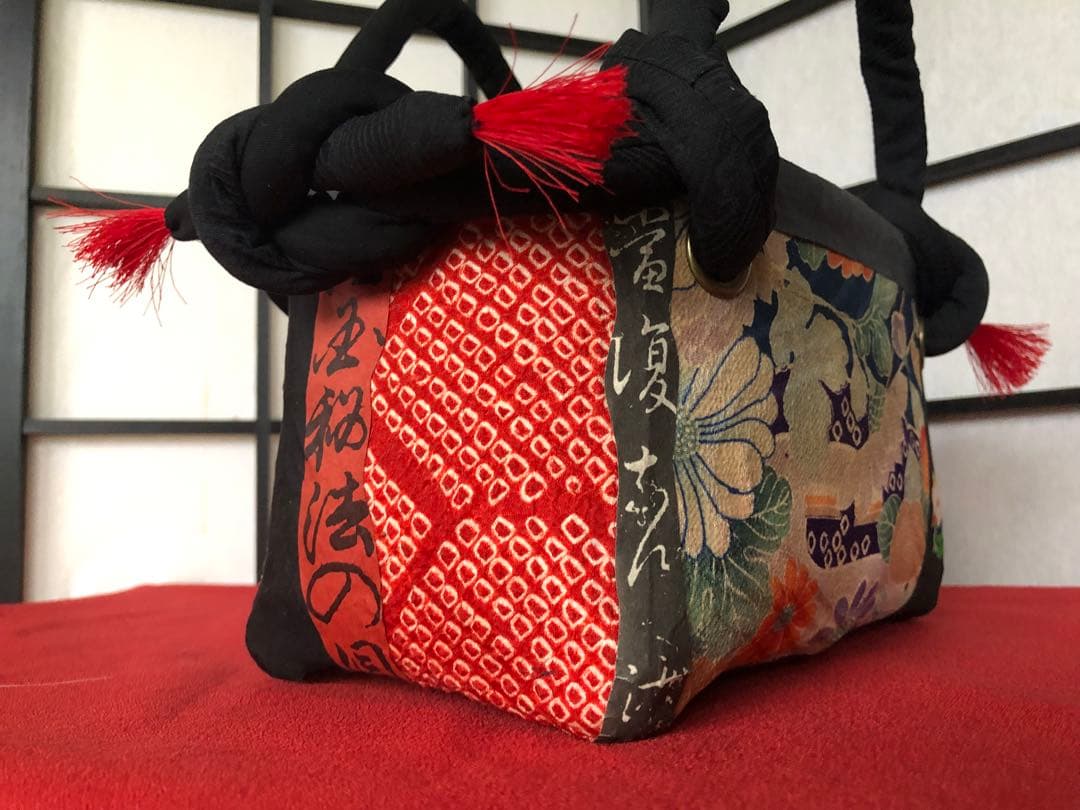 一閑張り　一閑張りバック　 江戸縮緬　古布　犬張子