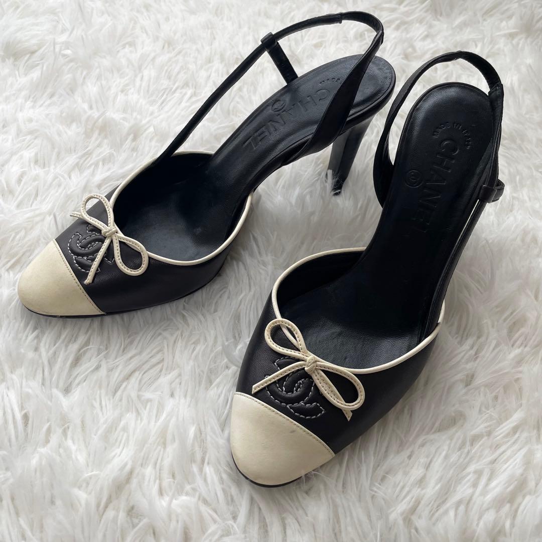 CHANEL サンダル ココマーク リボン レザー 22cm