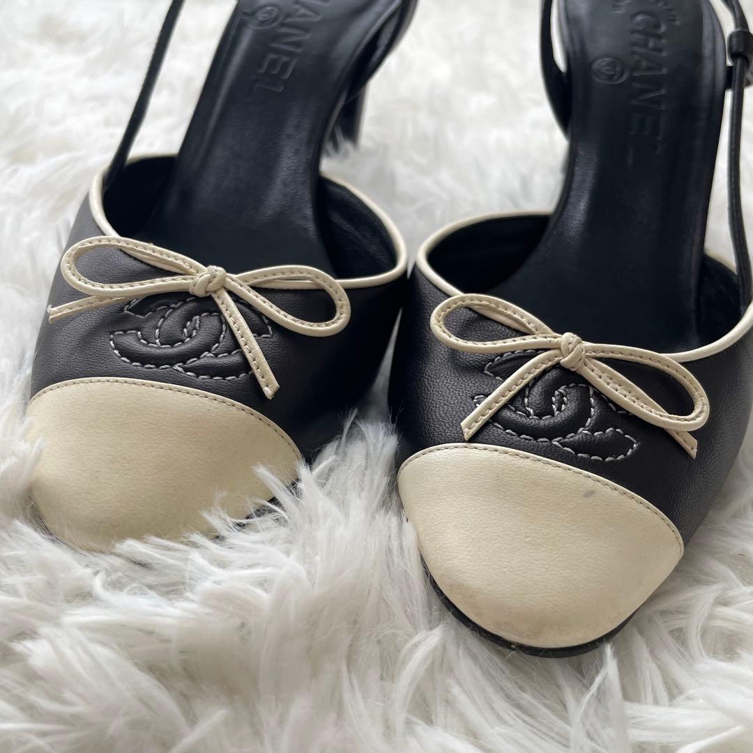 CHANEL サンダル ココマーク リボン レザー 22cm