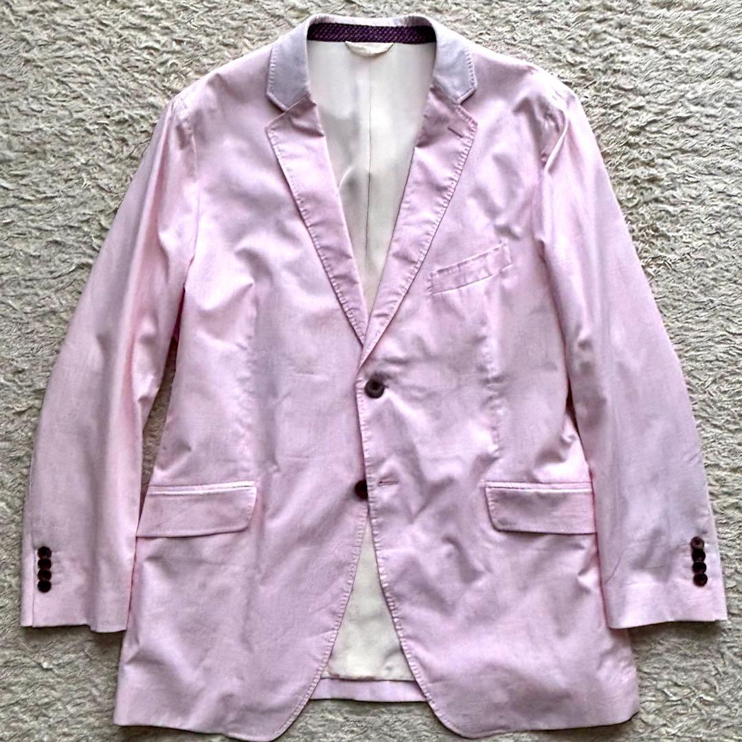 【裏地シルク100%】エトロ ETRO テーラードジャケット 2B ピンク 50