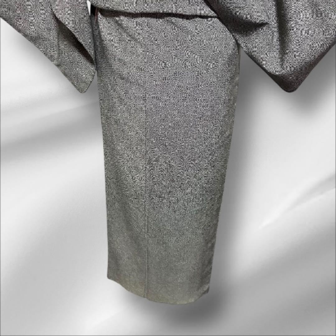 美品　袷　正絹　紋付　縮緬　鮫小紋　江戸小紋　フルセット　西陣唐織金箔袋帯