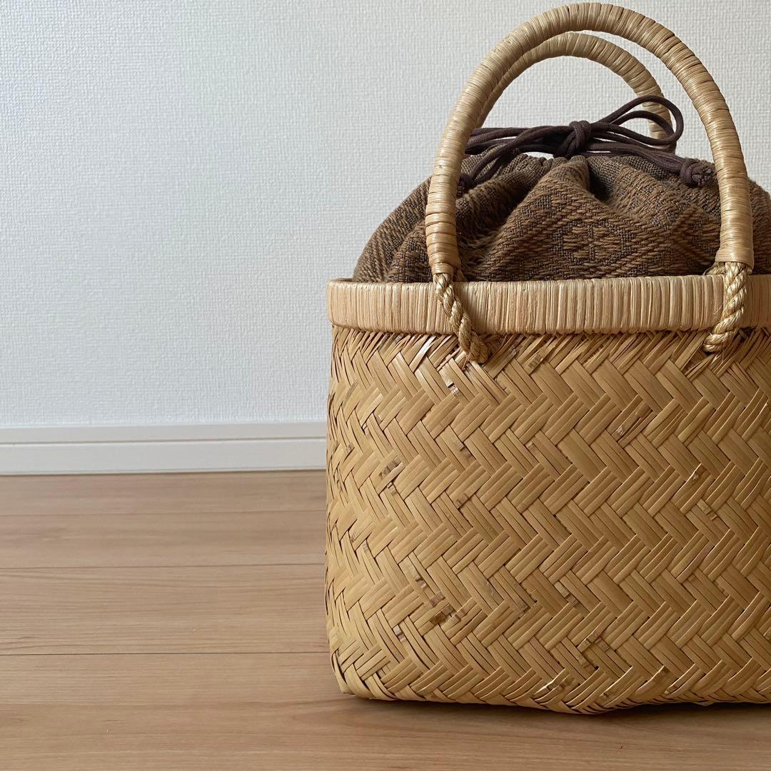 竹細工　手提げ籠　刺子の内布つき