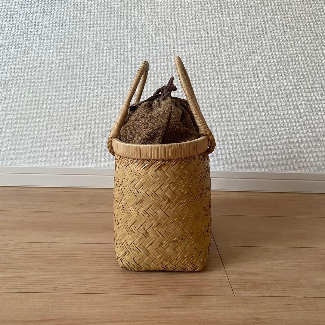 竹細工　手提げ籠　刺子の内布つき