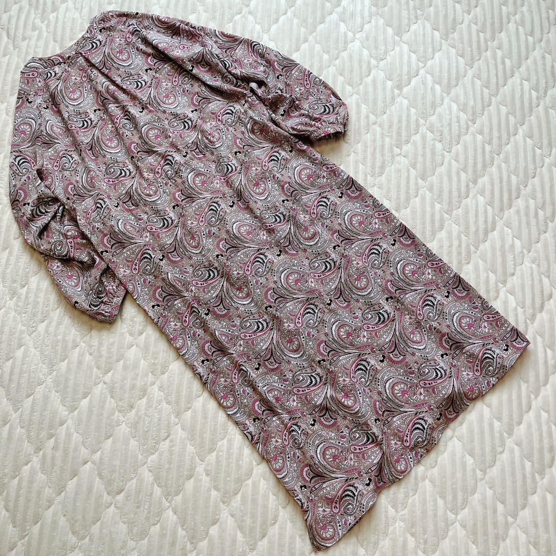 SOEJU ペイズリー柄ワンピースF 長袖 ロング ピンク 美品　日本製