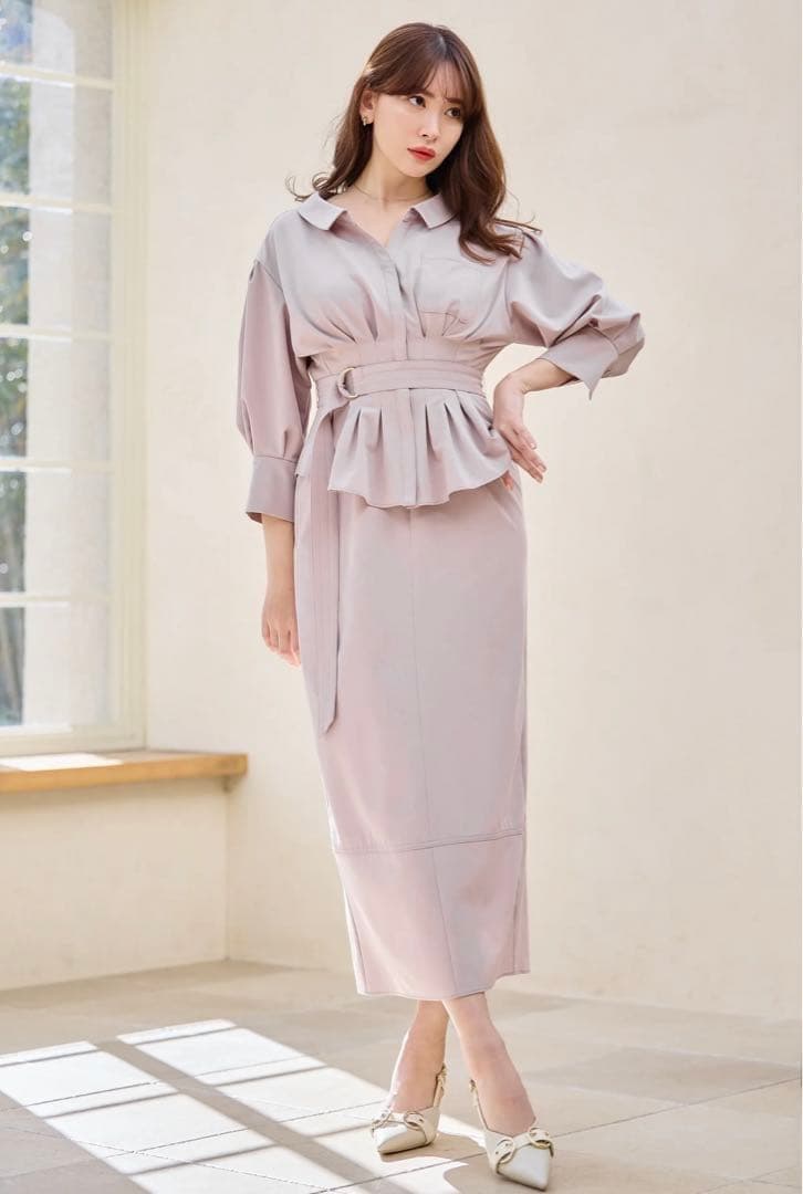 ワンピース herlipto Belted Denim Effect Shirt Dress