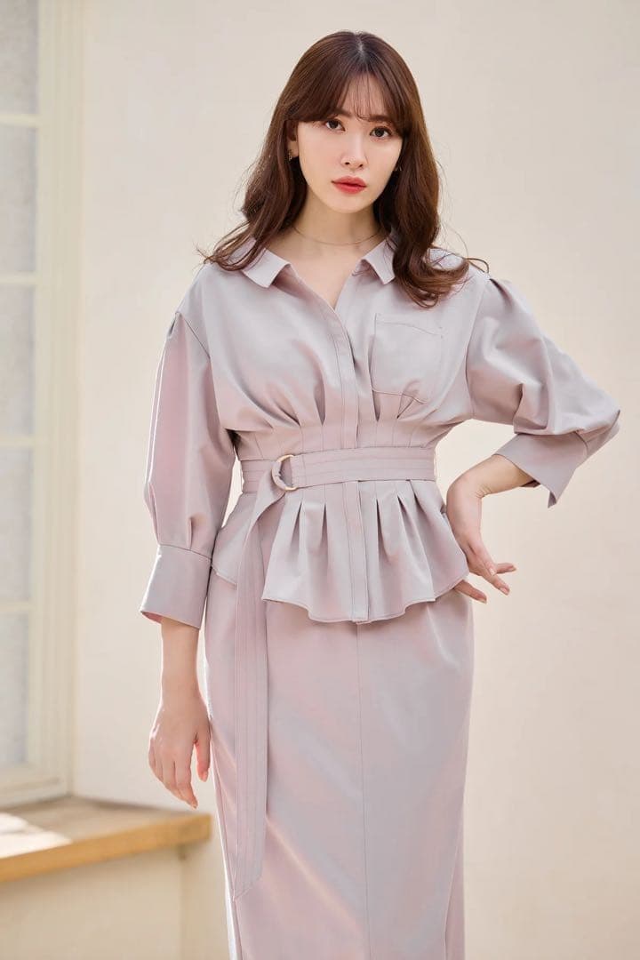 ワンピース herlipto Belted Denim Effect Shirt Dress