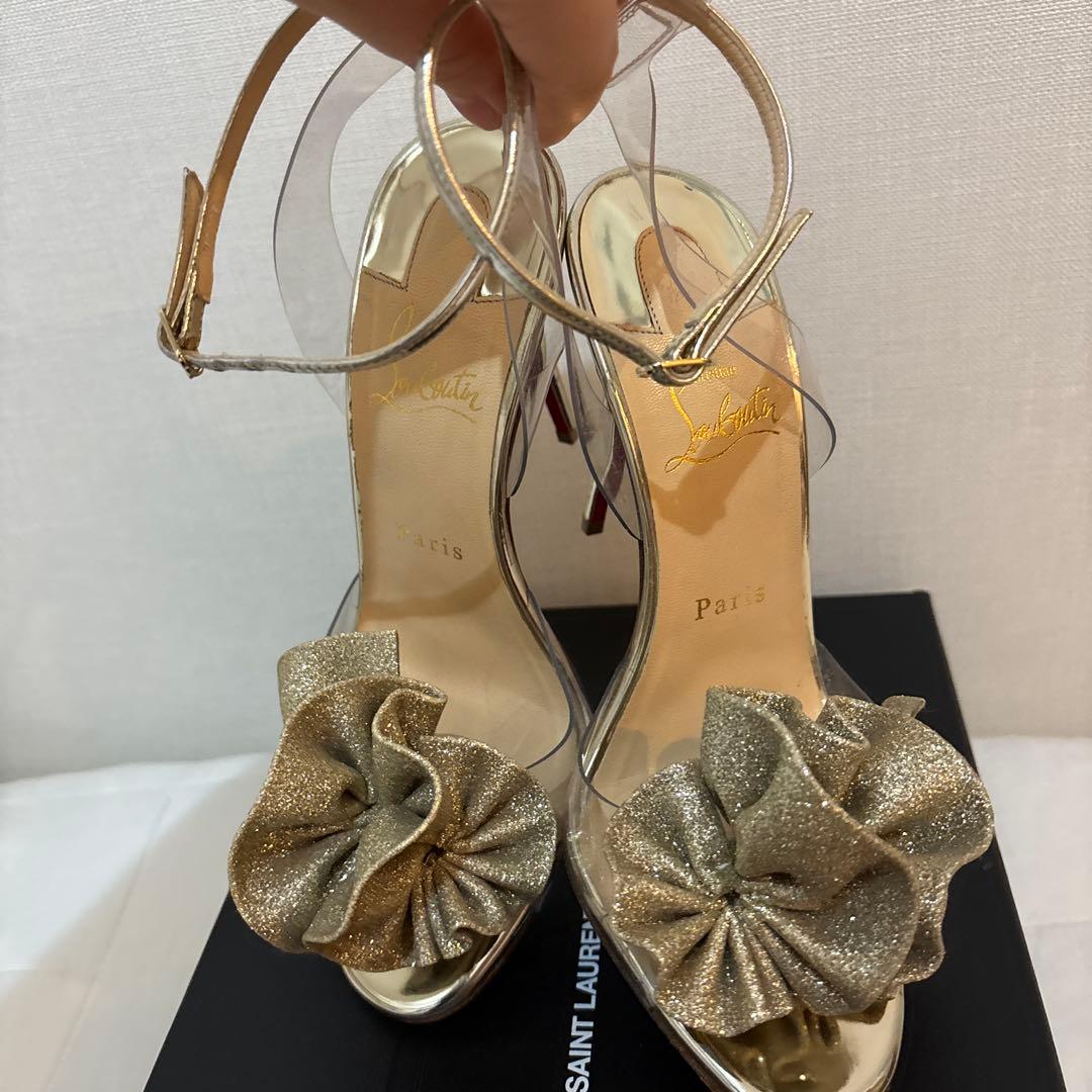 クリスチャンルブタン Paris ゴールド フリル ハイヒールサンダル