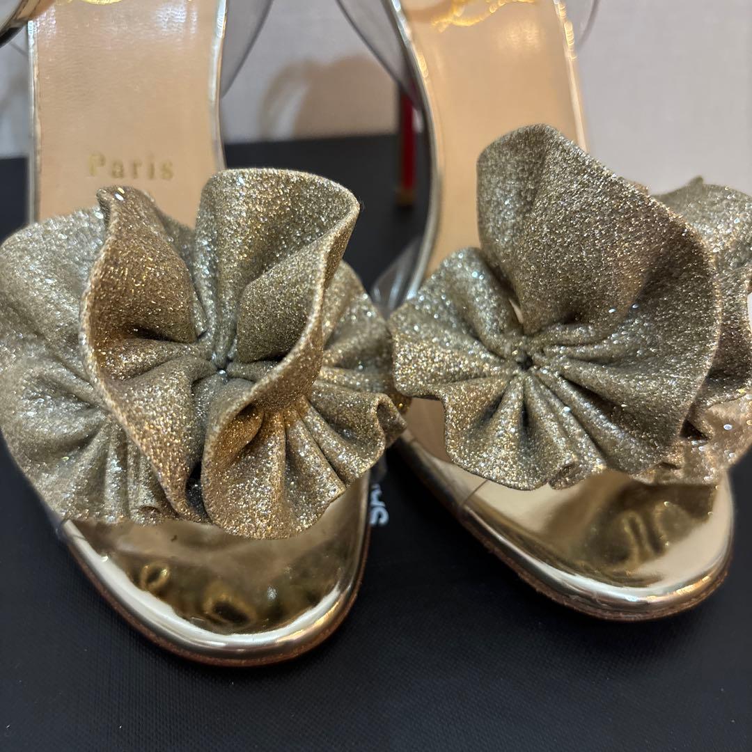 クリスチャンルブタン Paris ゴールド フリル ハイヒールサンダル
