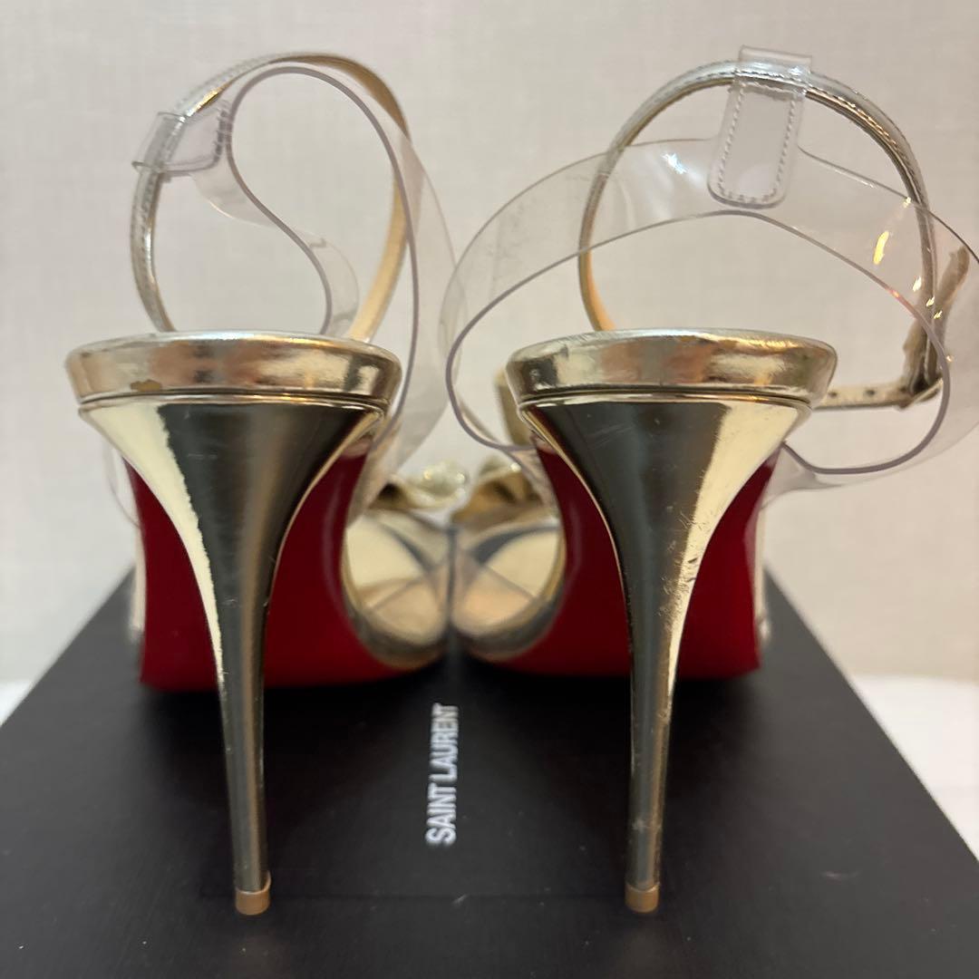 クリスチャンルブタン Paris ゴールド フリル ハイヒールサンダル