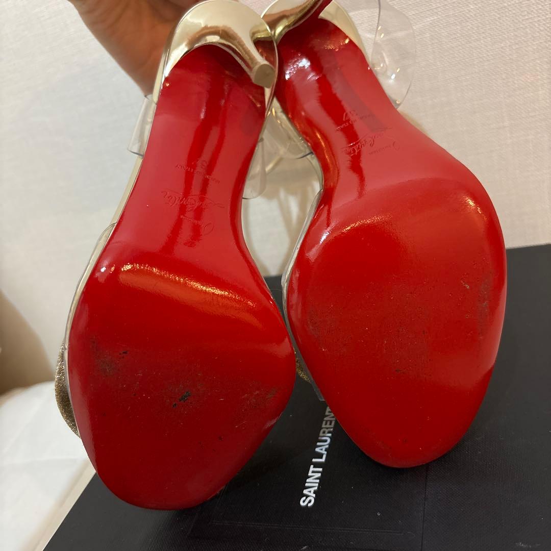 クリスチャンルブタン Paris ゴールド フリル ハイヒールサンダル