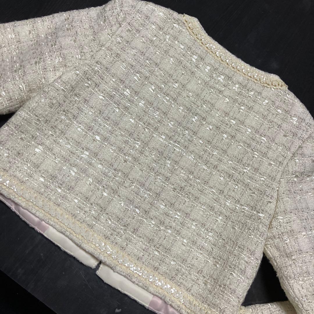 ケイトスペード120入学式ジャケットミックスツィードオフホワイトボレロ