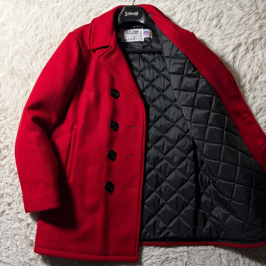 極美品■schott ピーコート　740B キルティング　レッド　20