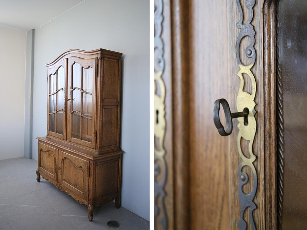 フランスアンティークルイ15世様式キャビネット/本棚/食器棚/飾り棚(90-97