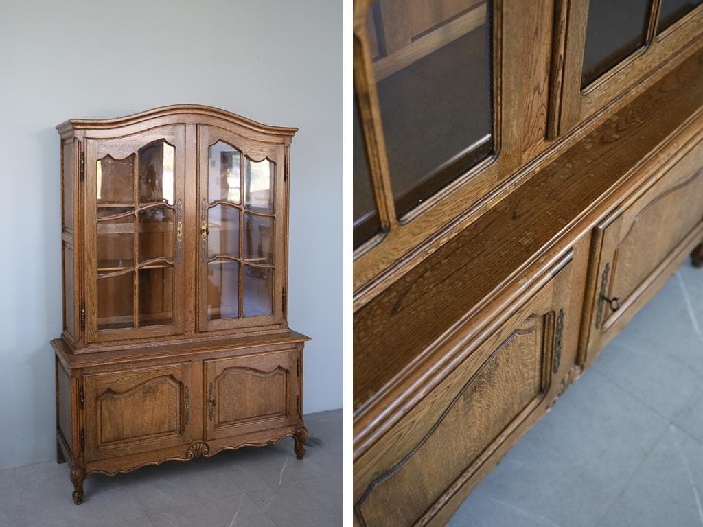 フランスアンティークルイ15世様式キャビネット/本棚/食器棚/飾り棚(90-97