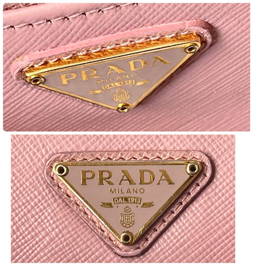良品✨PRADA ピンク　三角ロゴ　サフィアーノ　ラウンドファスナー　長財布