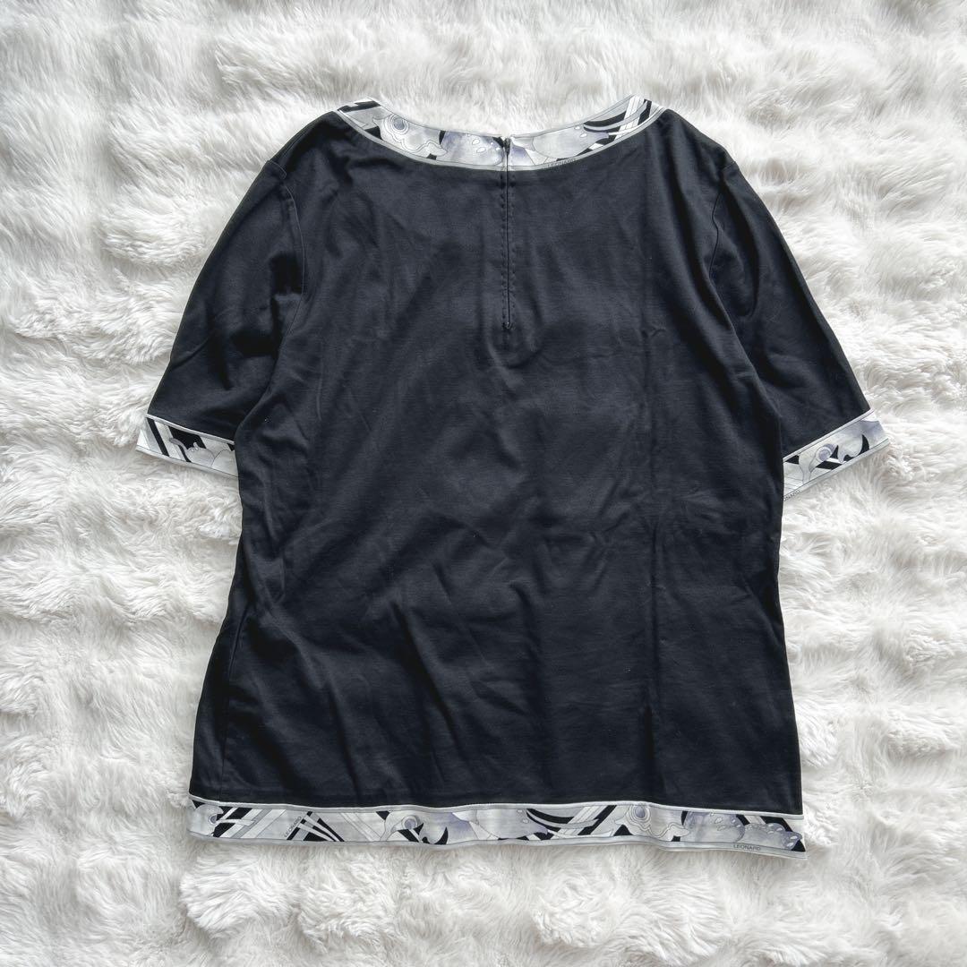 レオナール★トリム　無地　ブラック　コットン　半袖　カットソー