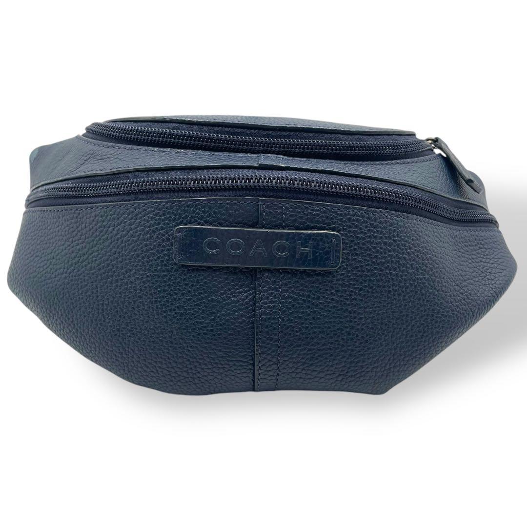 美品　コーチ　ウエストポーチ　ボディバッグ　レザー　シボ革　ネイビー
