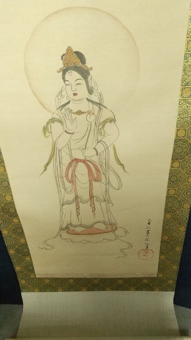 星野空空 仏画 中村不折讃  浅草寺栄海讃 絹本掛軸 不折箱書 箱破損