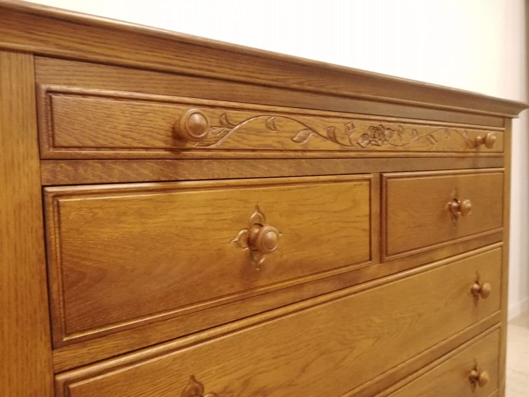 モデルルーム展示品 北海道家具 EZO グレース 高級楢材箪笥 手彫り