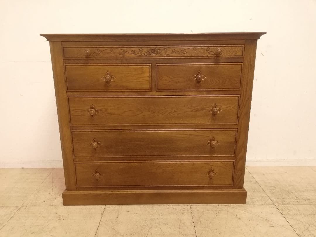 モデルルーム展示品 北海道家具 EZO グレース 高級楢材箪笥 手彫り