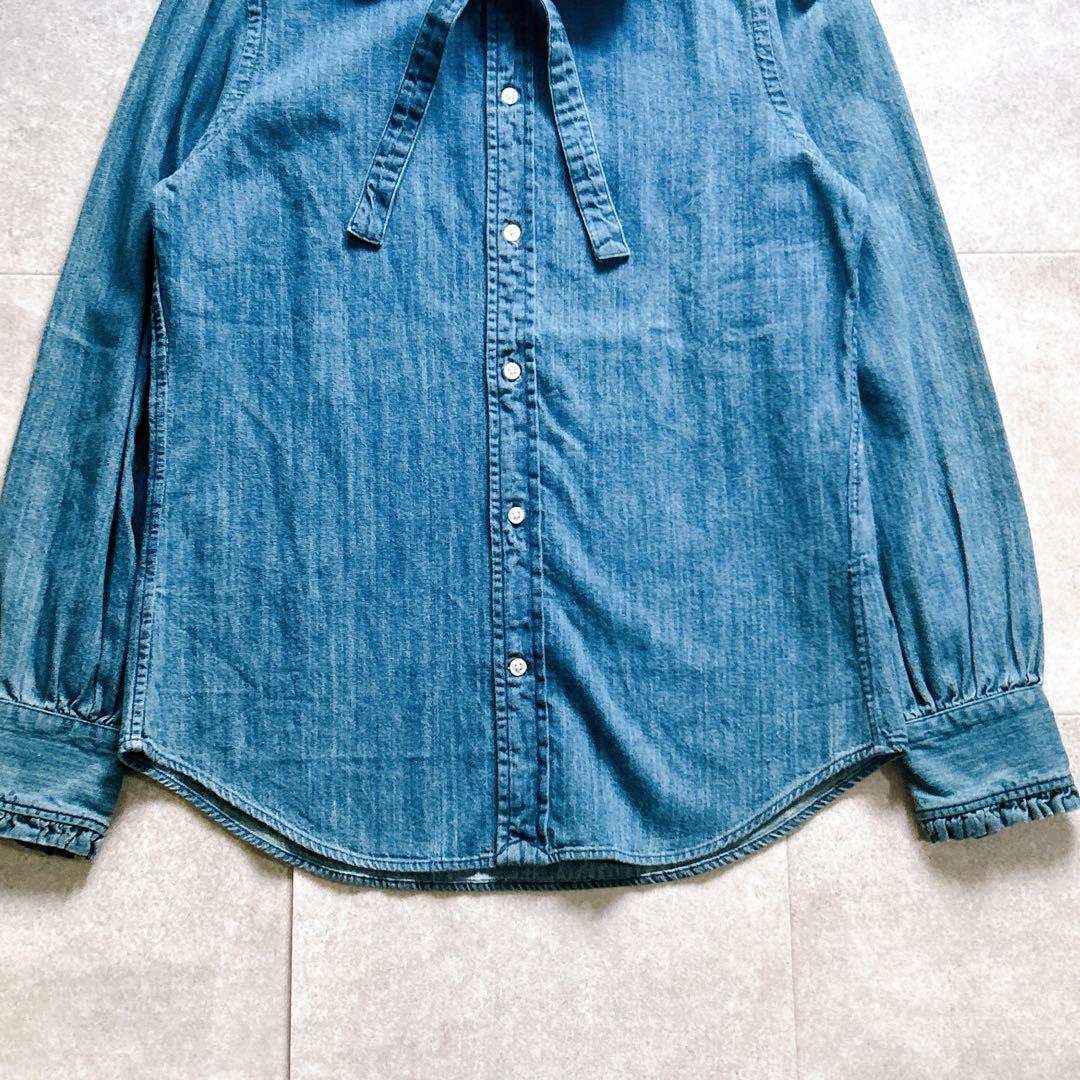 【完品/タグ付き】ポロラルフローレン　デニム　シャツ　ボウタイ　ブラウス　L