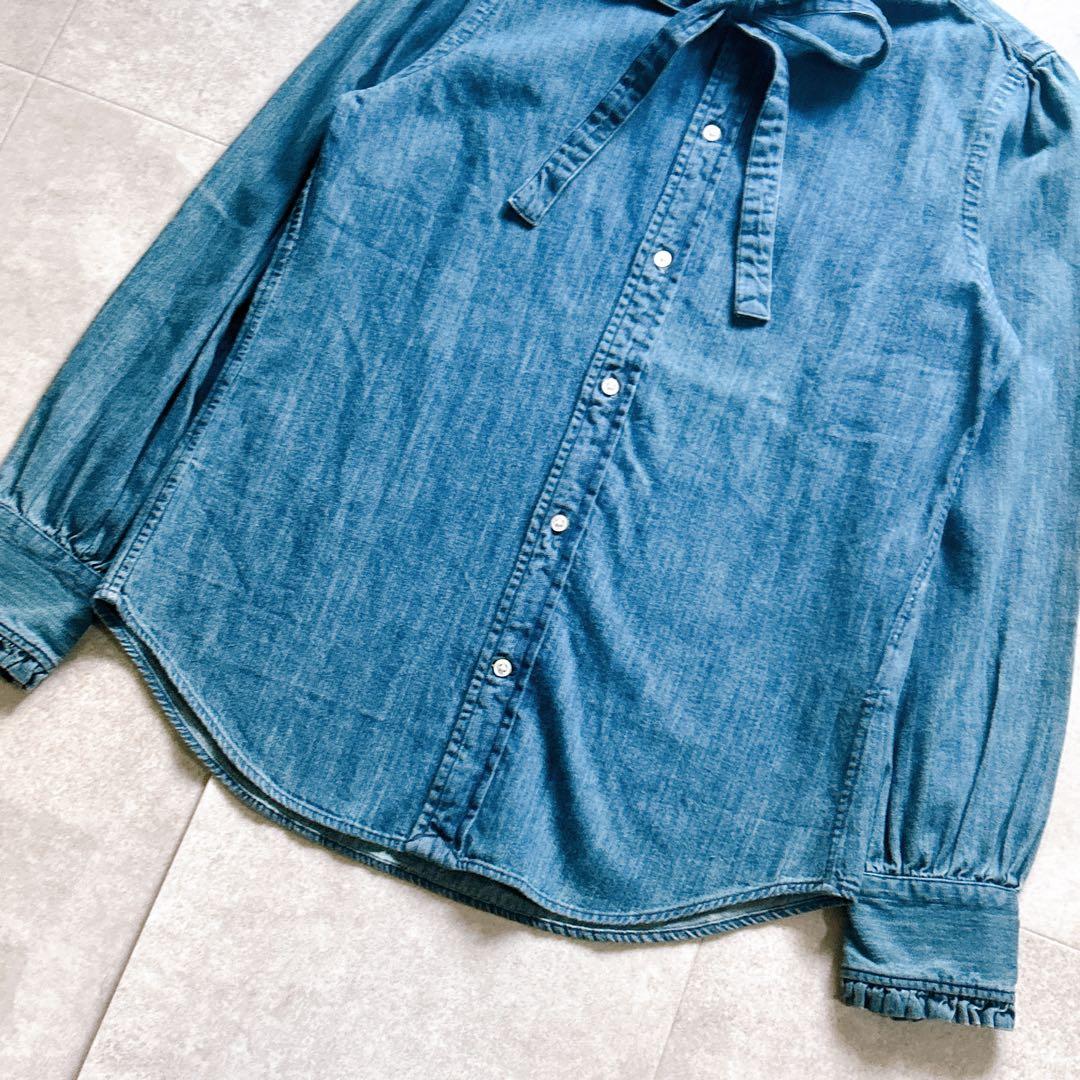 【完品/タグ付き】ポロラルフローレン　デニム　シャツ　ボウタイ　ブラウス　L