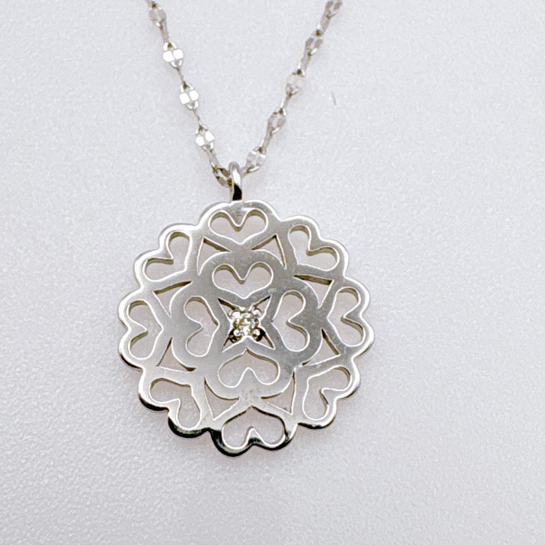 H*i様 【K18WG】天然ダイヤモンド0.01ct 透かしフラワー ネックレス