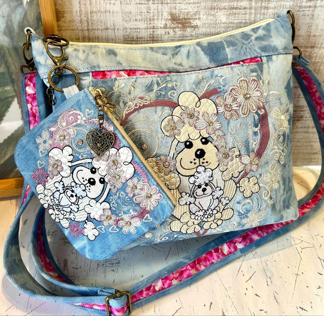 ＊お纏めリクエスト＊SSライトブルーWデニム刺繍のショルダーバッグ♡ケース