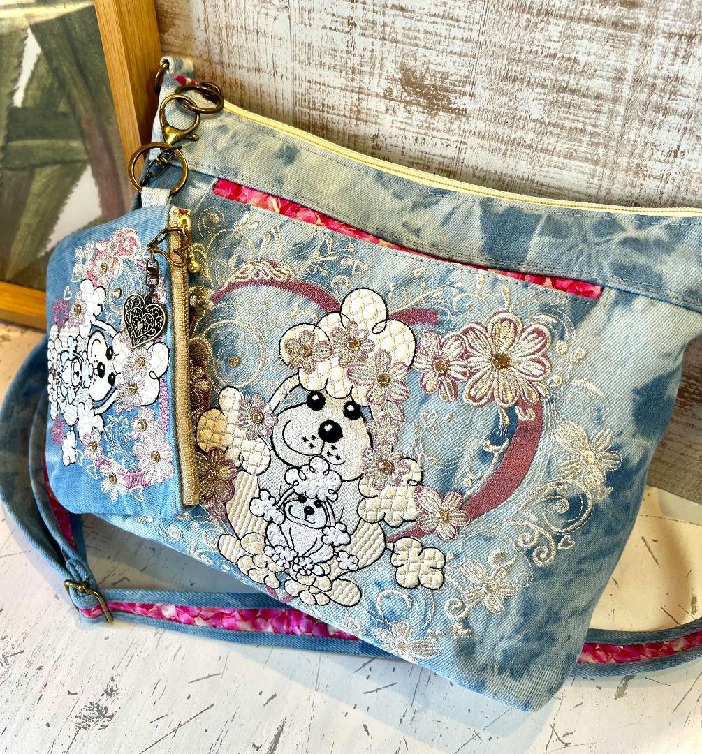 ＊お纏めリクエスト＊SSライトブルーWデニム刺繍のショルダーバッグ♡ケース