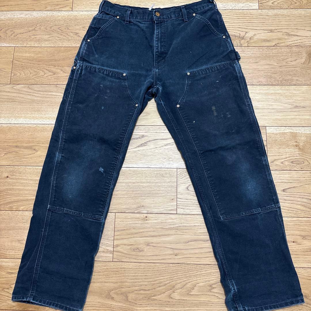 USA製　36×34 カーハート ダブルニー パンツ ブラック 黒