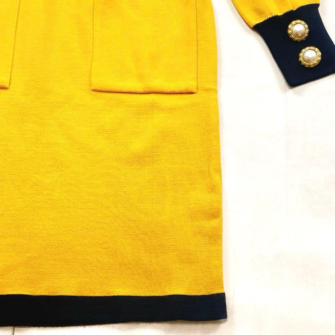 美品 サンローラン 金ボタン パールボタン ニットワンピース イエロー