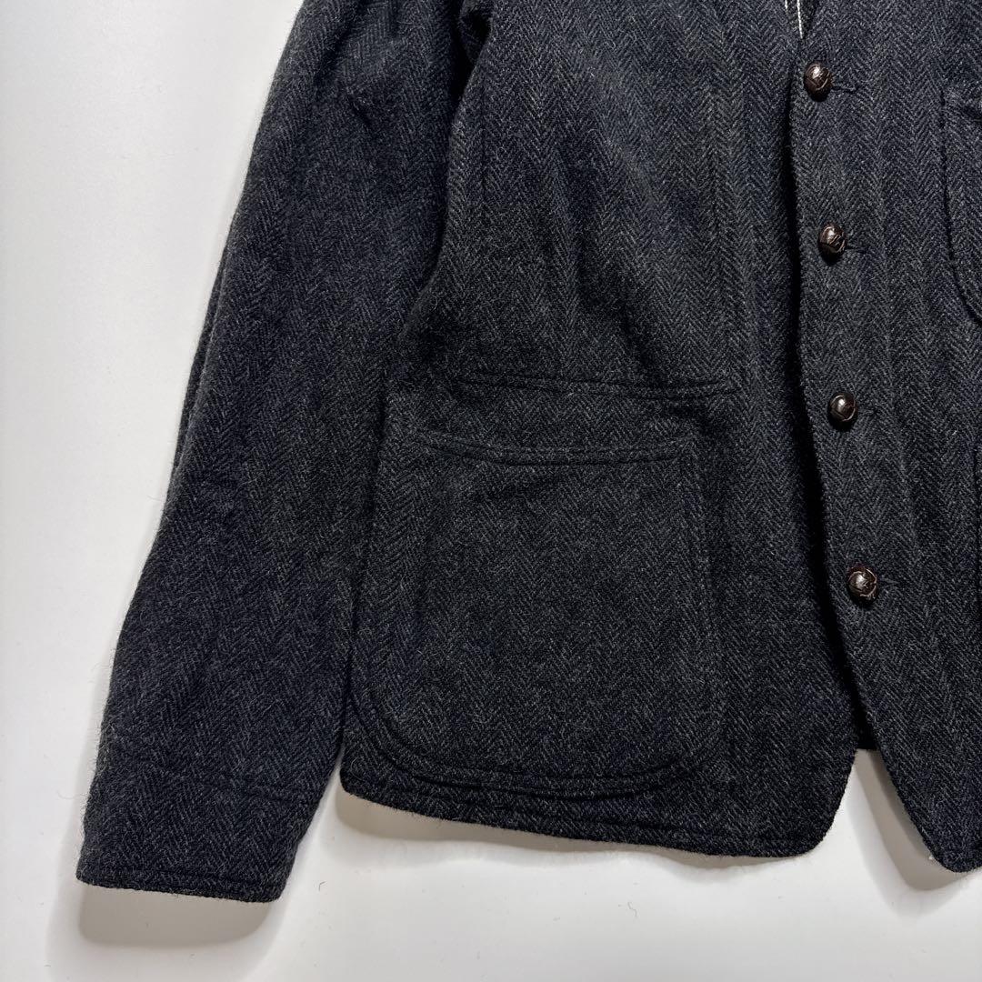 【美品】オアスロウ　ノーカラー　エンジニア　ヘリンボーンツイードジャケット