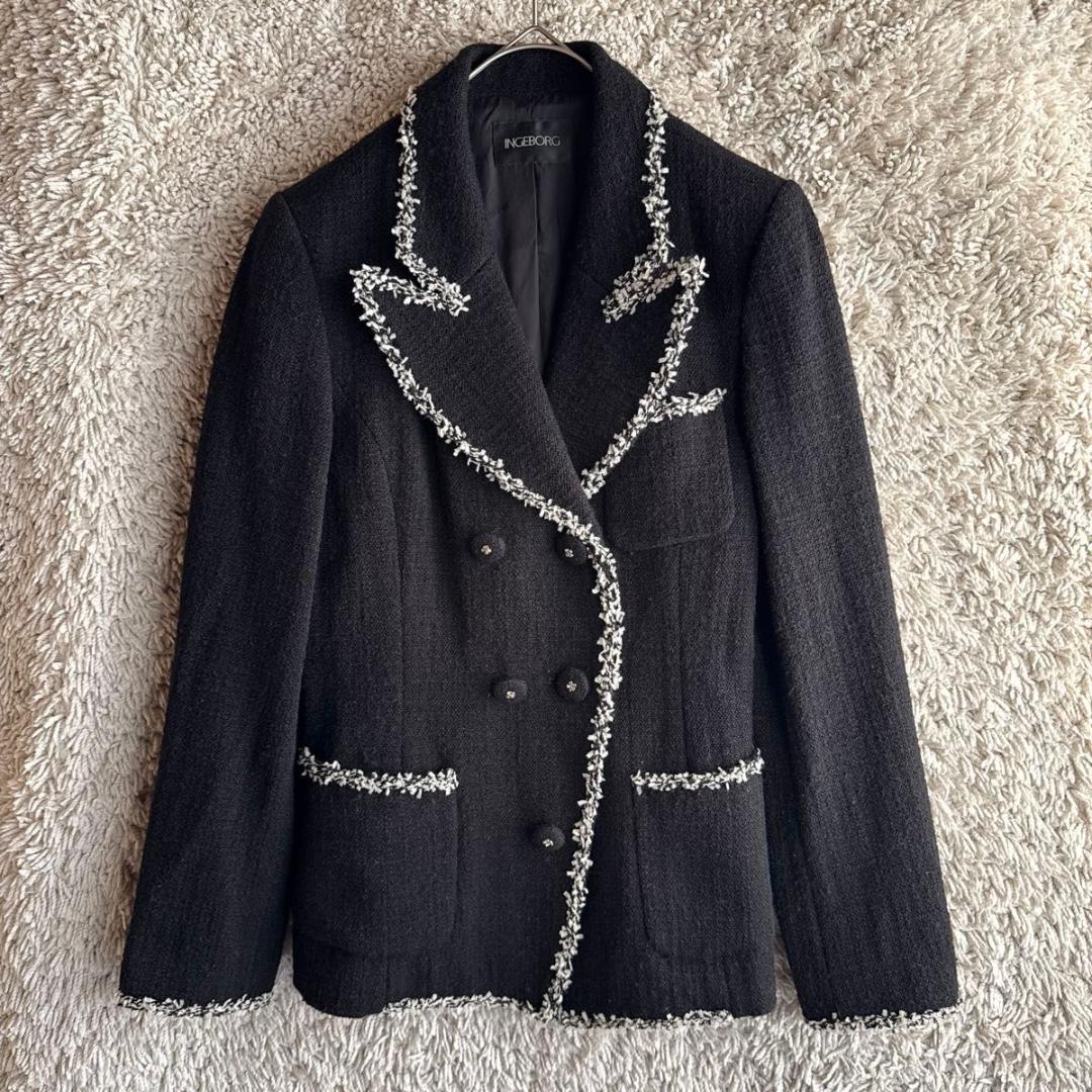 《美品★》INGEBORG インゲボルグ　ツイード　バイカラージャケット　ダブル