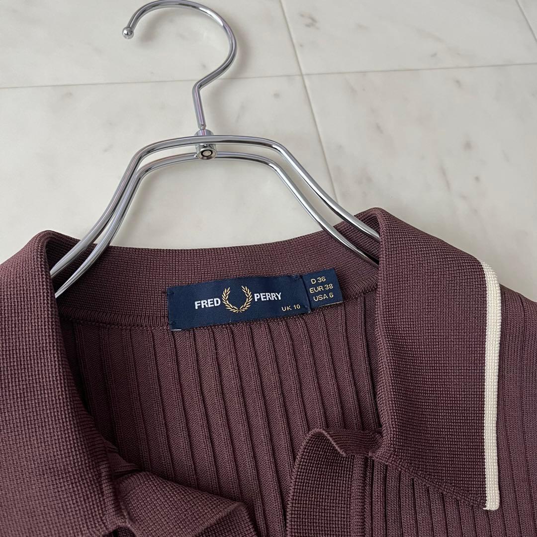 ほぼ未使用♡フレッドペリー ポロニット リブ ショート丈 シースルー 38 茶