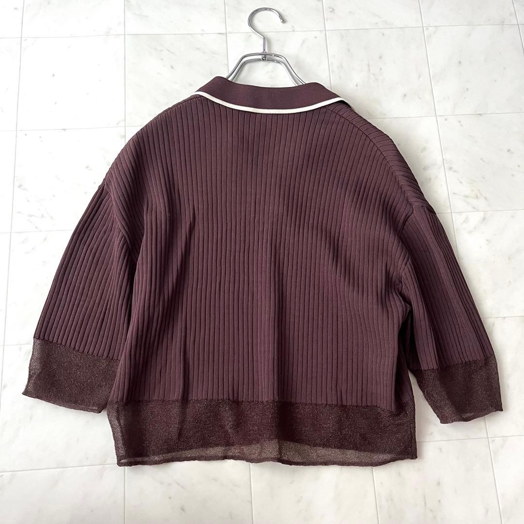 ほぼ未使用♡フレッドペリー ポロニット リブ ショート丈 シースルー 38 茶