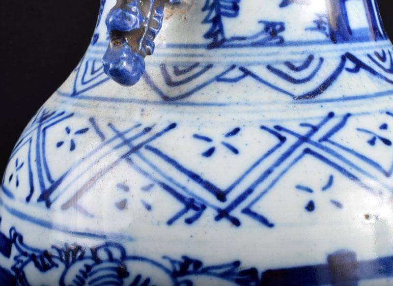 中国　青花　喜字文雙耳瓶　V　3907B