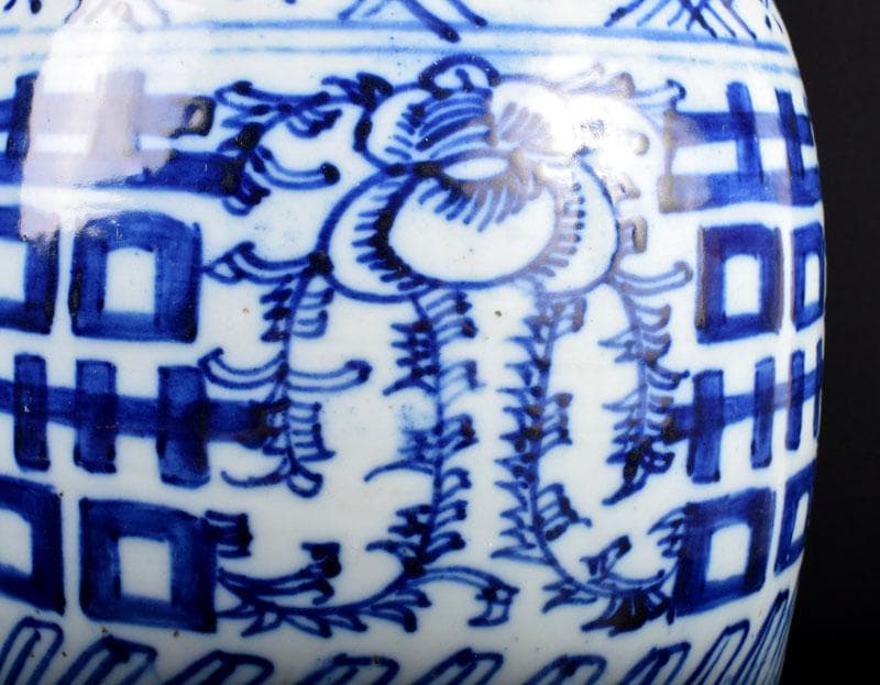 中国　青花　喜字文雙耳瓶　V　3907B