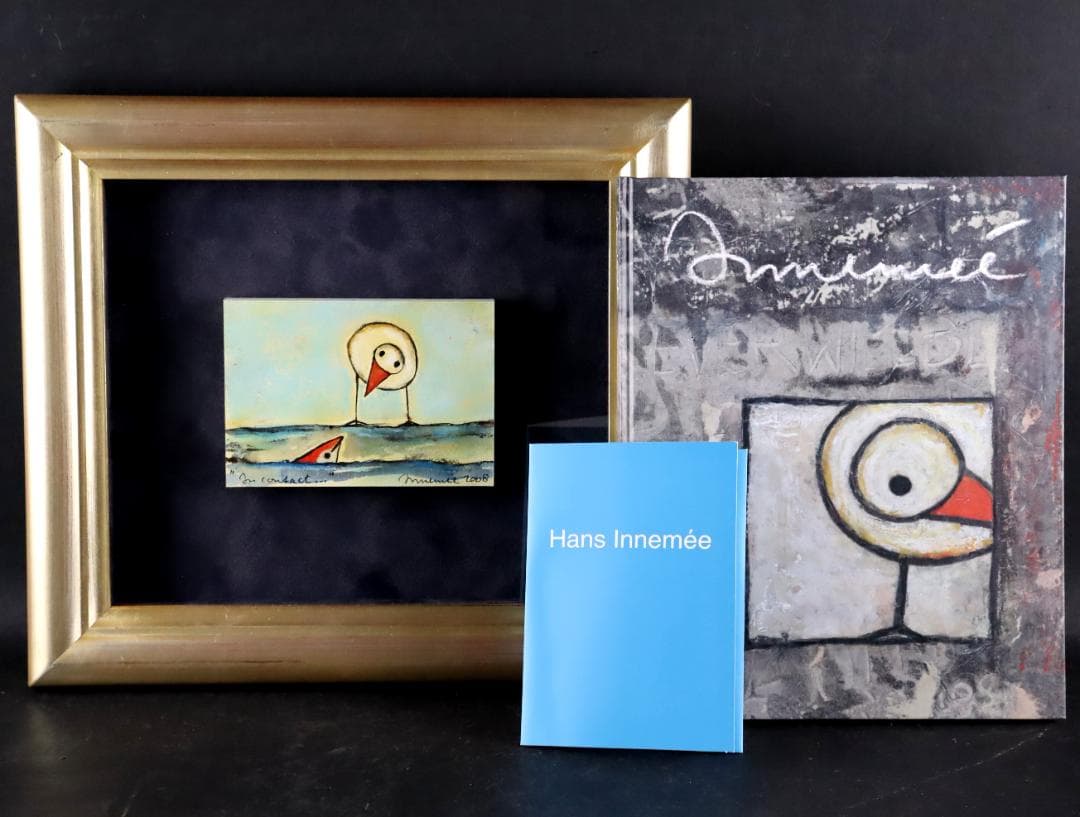 真作保証 ハンス・イヌメ 希少肉筆 板に水彩 額装 作品集・ポストカード付