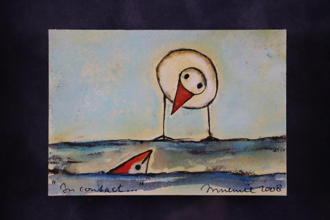 真作保証 ハンス・イヌメ 希少肉筆 板に水彩 額装 作品集・ポストカード付