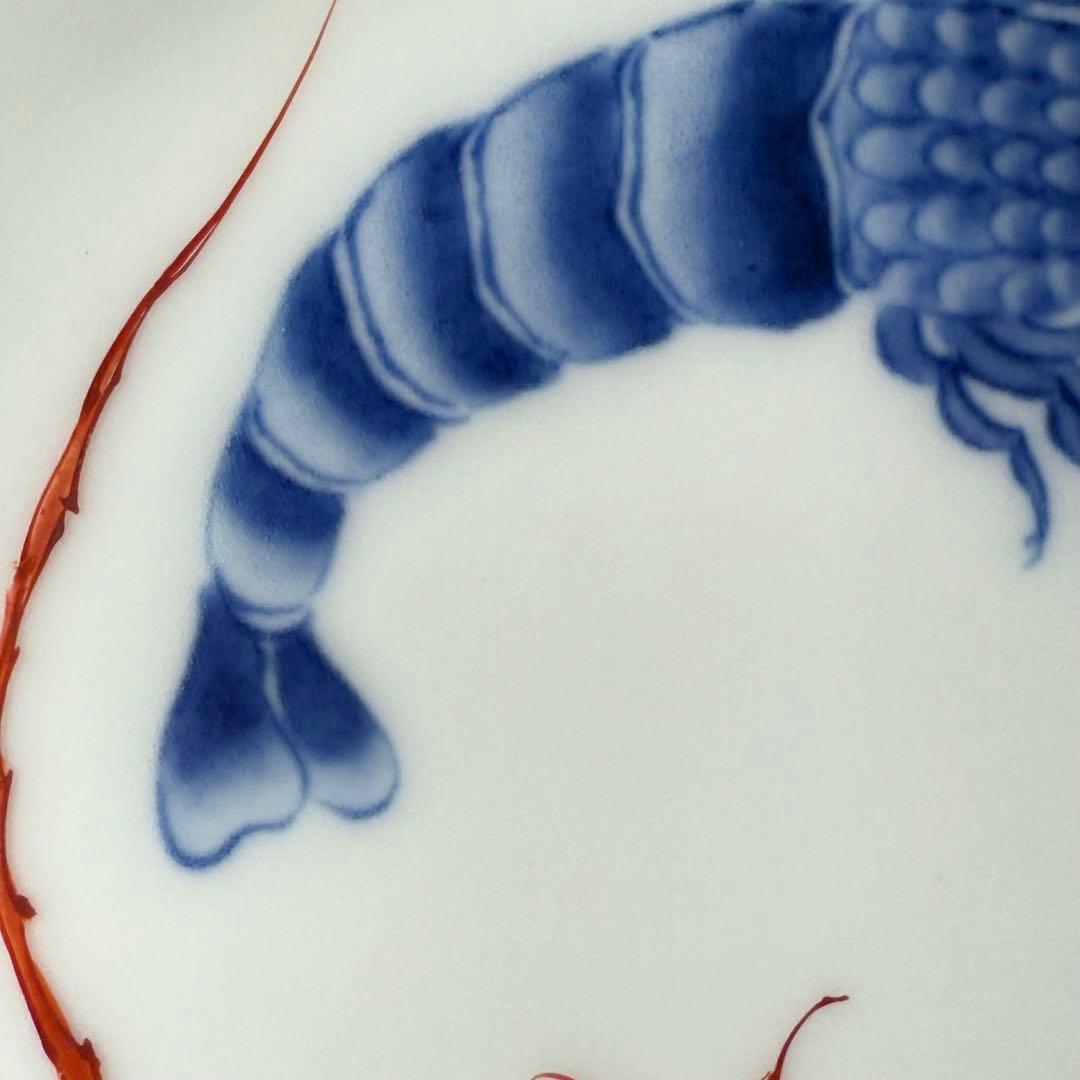 昭和初期　十一代今右衛門　今泉今右衛門　錦　海老文様皿　五枚　共箱　希少菱形窯印