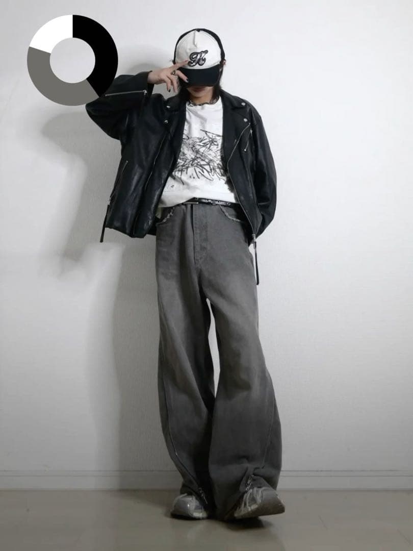 【GRANCY】ジップデザイン バギーデニム パンツ