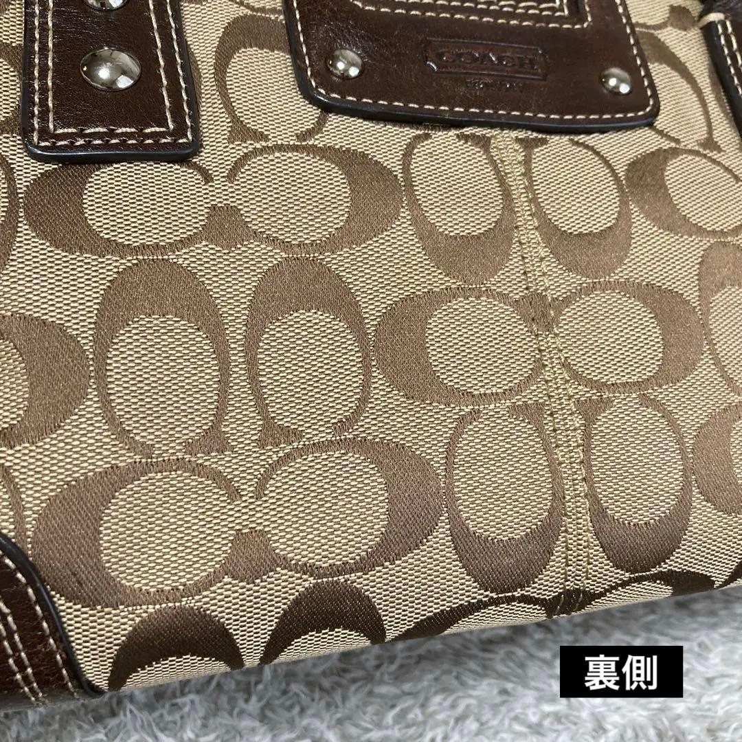 COACHシグネチャー ハンドバッグ.，ターンロック★13975 ブラウン