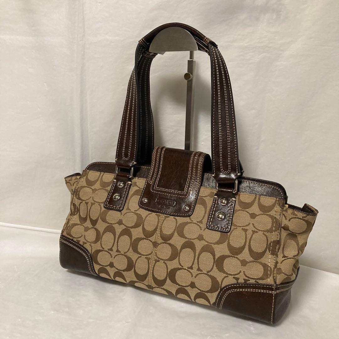 COACHシグネチャー ハンドバッグ.，ターンロック★13975 ブラウン