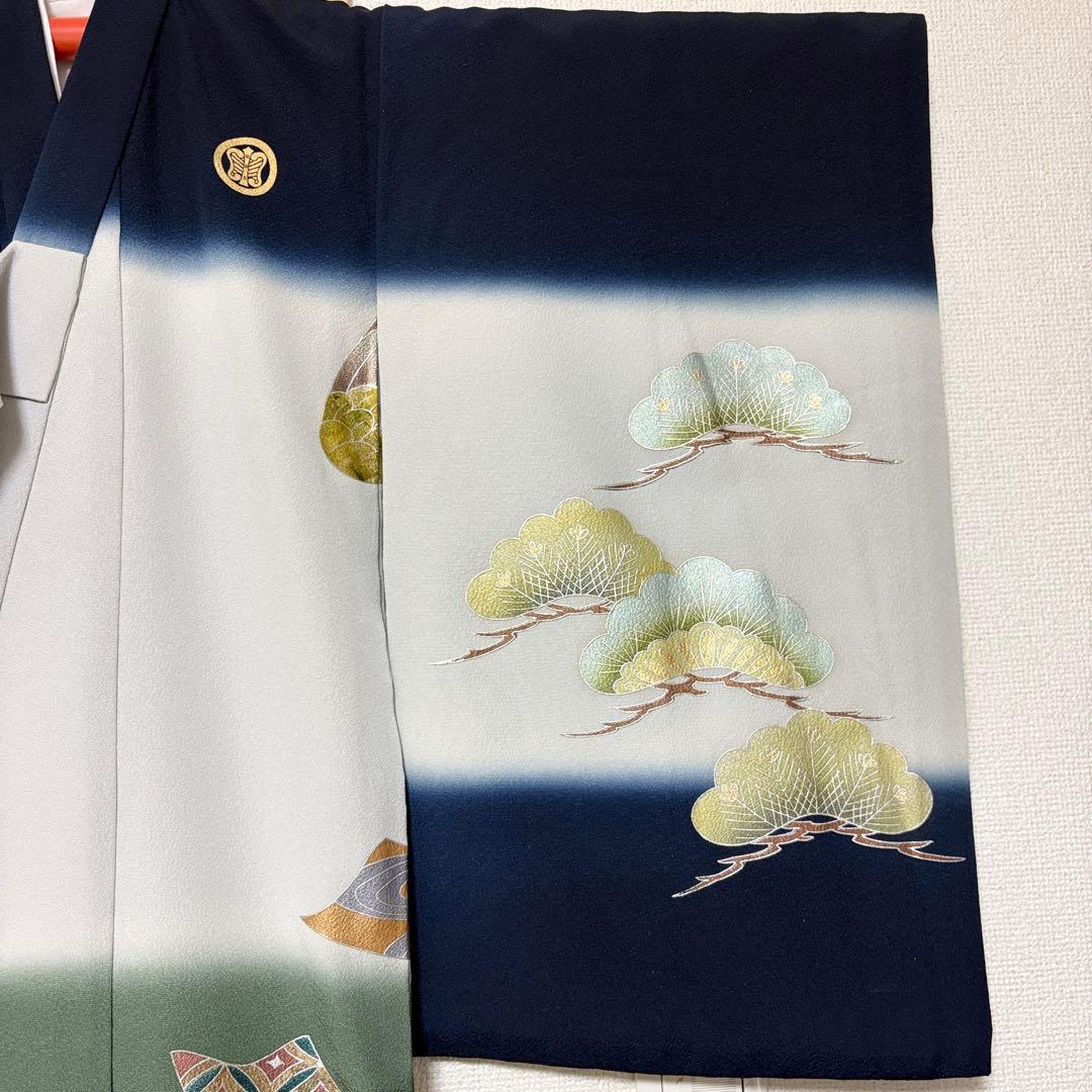 正絹 掛け着 初着 のしめ お宮参り 銀彩 刺繍 紺 P2505289