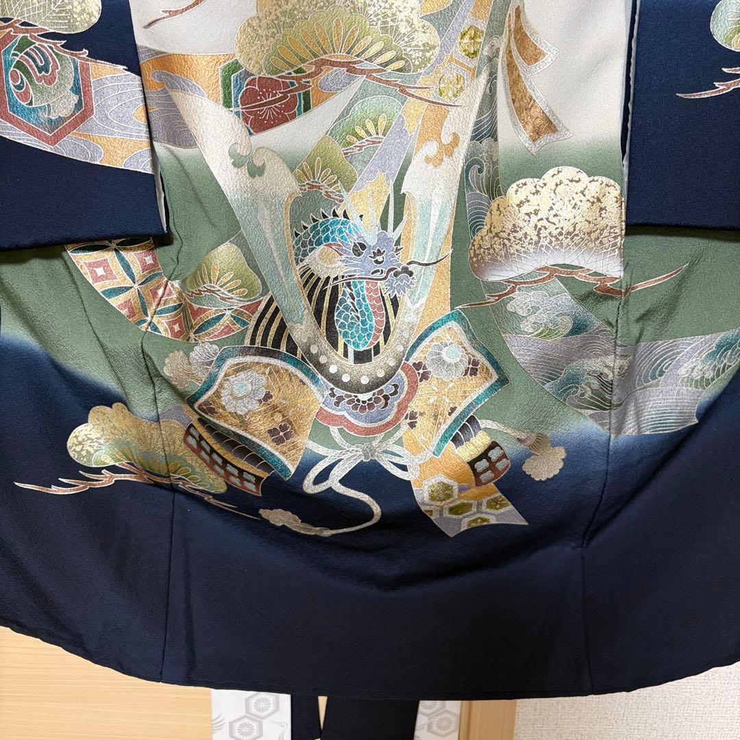 正絹 掛け着 初着 のしめ お宮参り 銀彩 刺繍 紺 P2505289