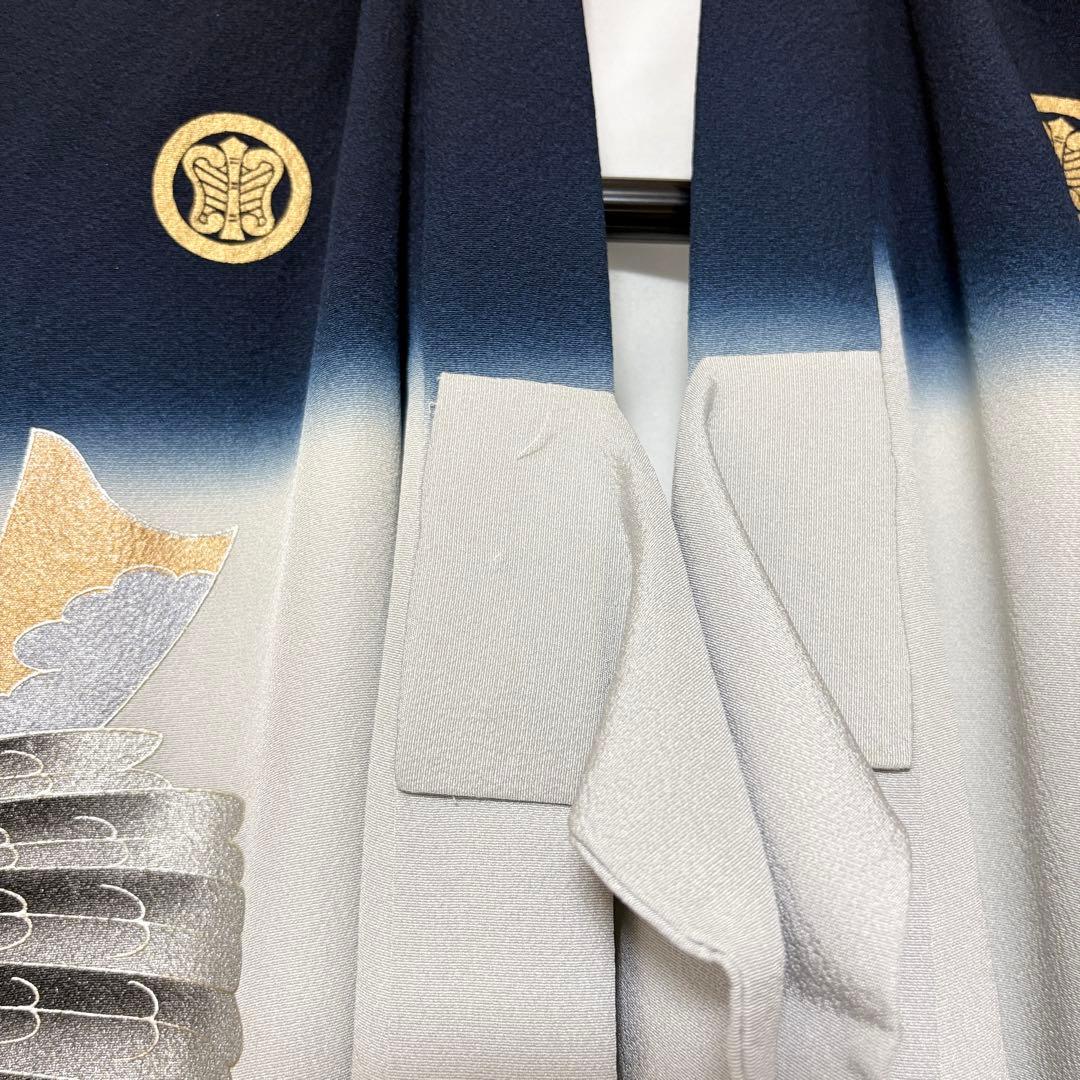 正絹 掛け着 初着 のしめ お宮参り 銀彩 刺繍 紺 P2505289